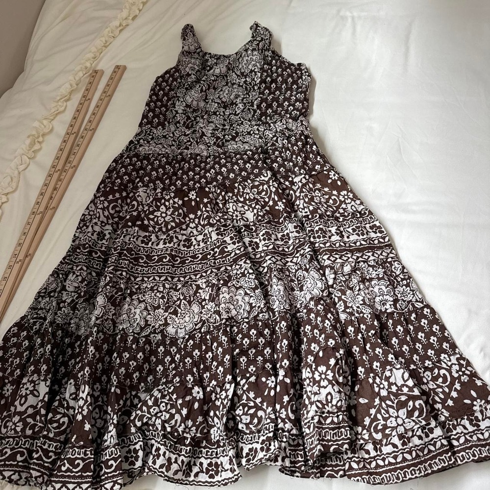 90s Jones New York 12 petite brown and cream floral print midi dress - Picture 6 of 6